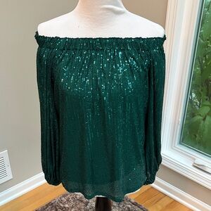 NWT - Vine & Love | Emerald Green Off-Shoulder Sequin Top, Sz S